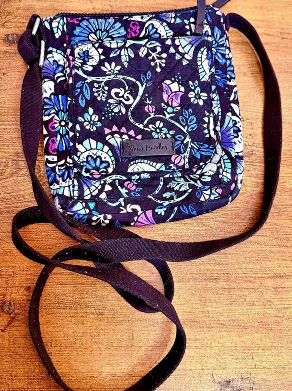 Vera Bradley Mini Hipster Crossbody Bag Floral Black & Blue-Retired